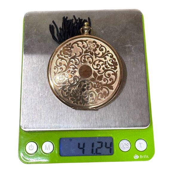 Vintage 1940s Gold Powder Compact Volupte Watchcase Black Tassel Clock READ - Picture 9 of 9